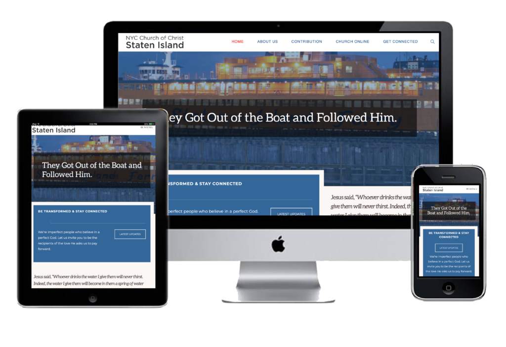 New York City Church of Christ Website shown in Desktop, Tablet and Phone screens