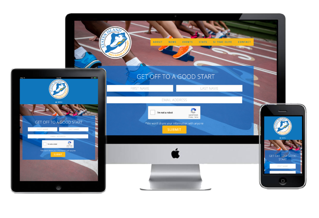 Staten Island Track Running & Community Website shown in Desktop, Tablet and Phone screens